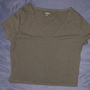 Wild Fable V-Neck Green Cropped Shirt